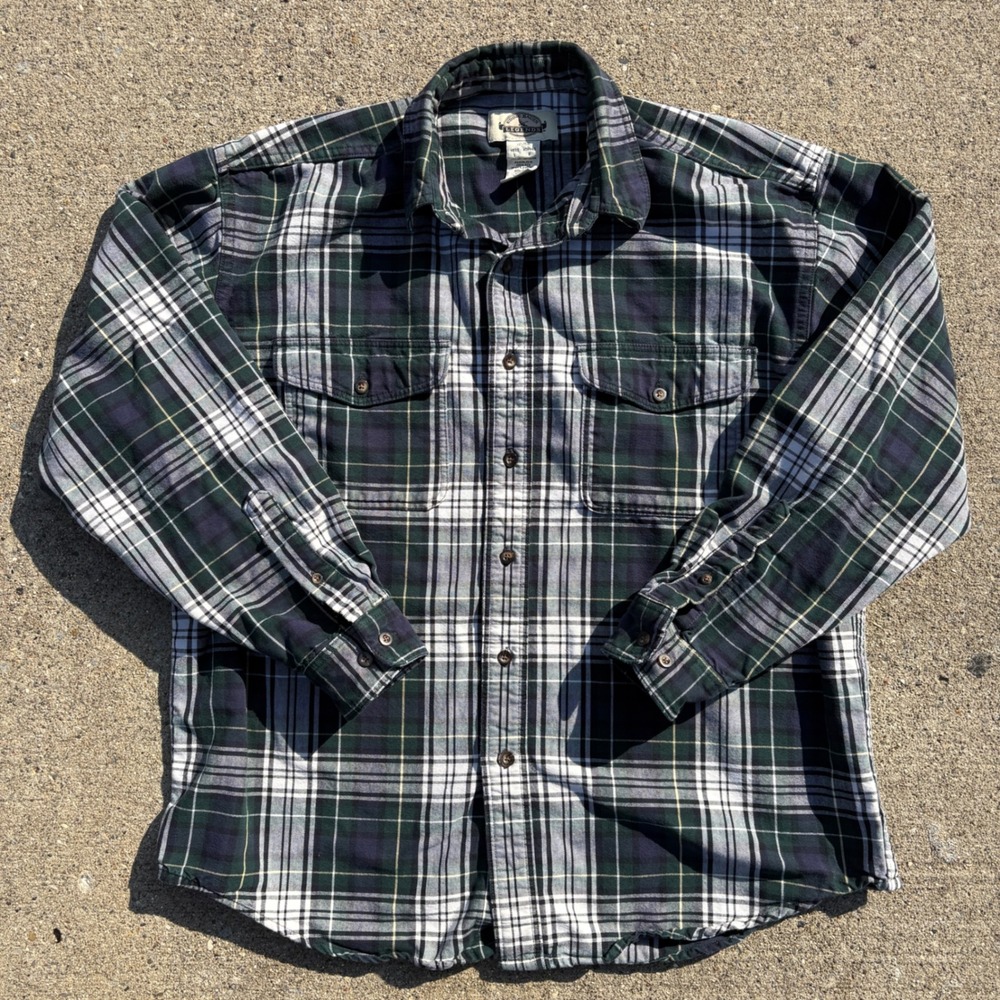 Vintage Eddie Bauer Legends Flannel Shirt Mens Large Green Blue Plaid Button Up - Picture 3 of 4